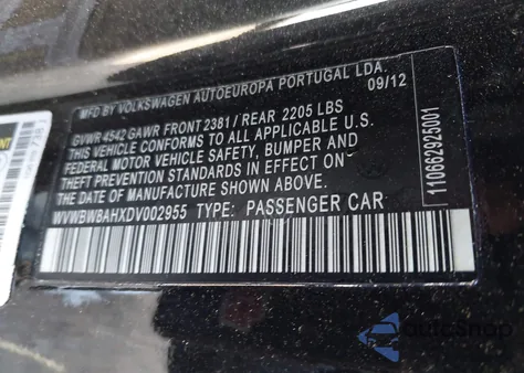 2013 Volkswagen Eos Sport из США, поврежденный, VIN WVWBW8AHXDV002955